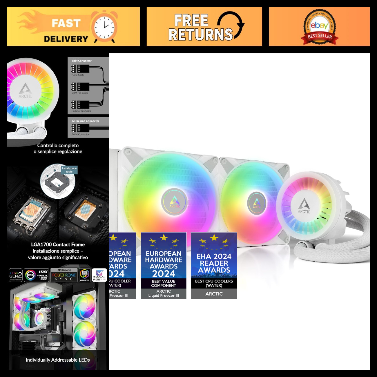 Liquid Cooling System 280mm A-RGB - PC Water Cooler, 200-1700 RPM Fans, Silent O