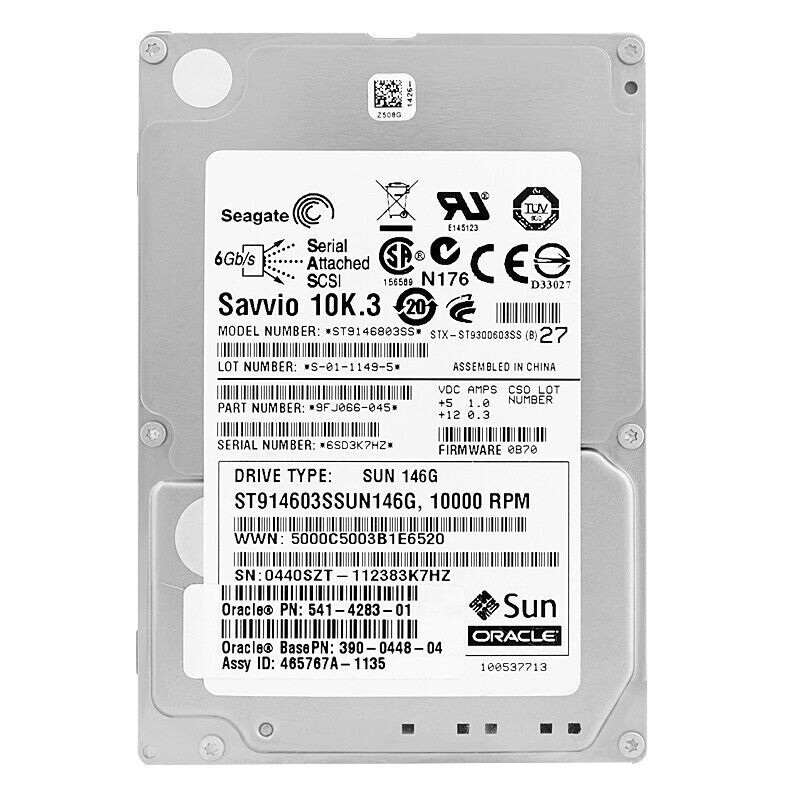 HARD DRIVE SUN 541-4283-01 390-0448-04 146GB SAS 10K ST914603SSUN146G 2.5''