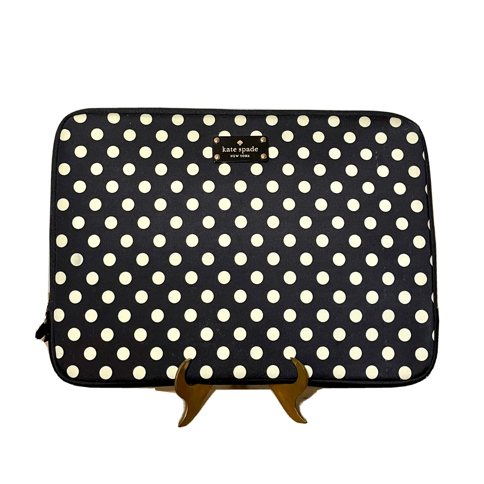 kate spade polka dot classic laptop sleeve case in black and cream EUC