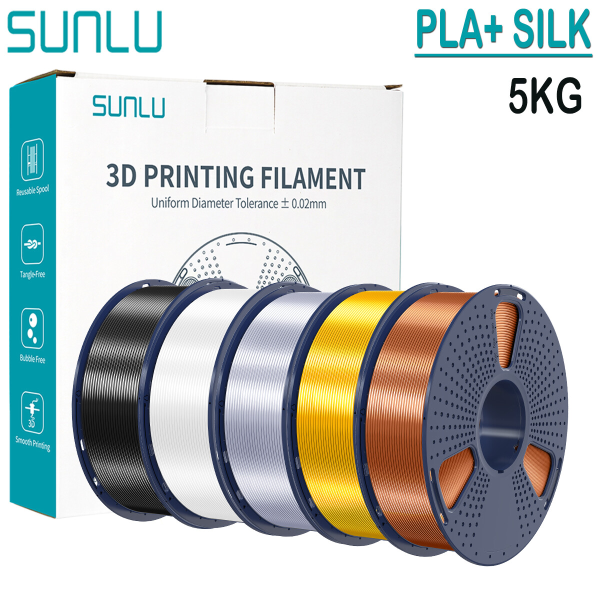SUNLU 5KG 10KG PLA+ SILK 3D Printer Filament 1.75mm SILK For FDM 3D Printers