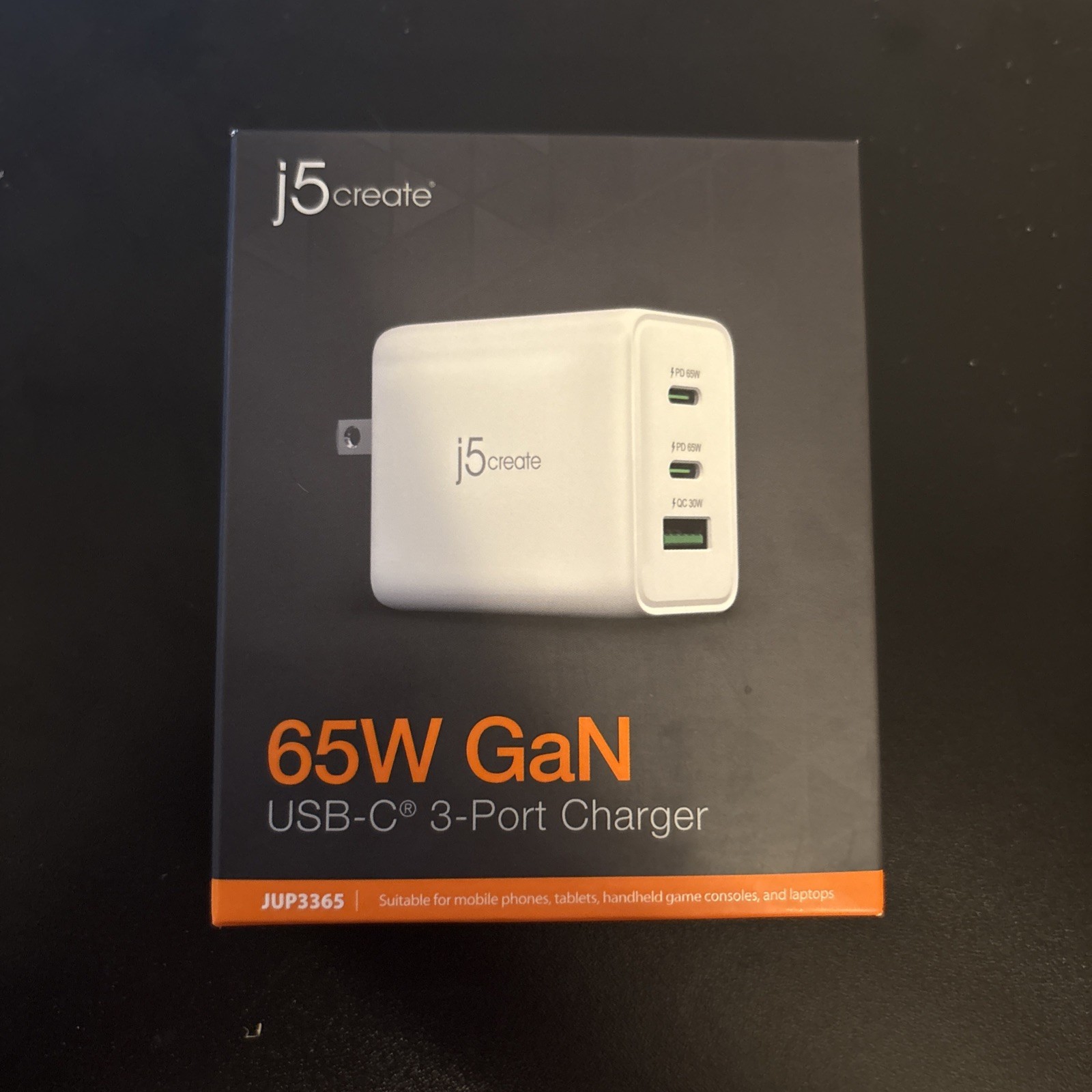 J5 CREATE 65W GAN USB-C-3 PORT, PLUG IN CHARGER NIB (C2