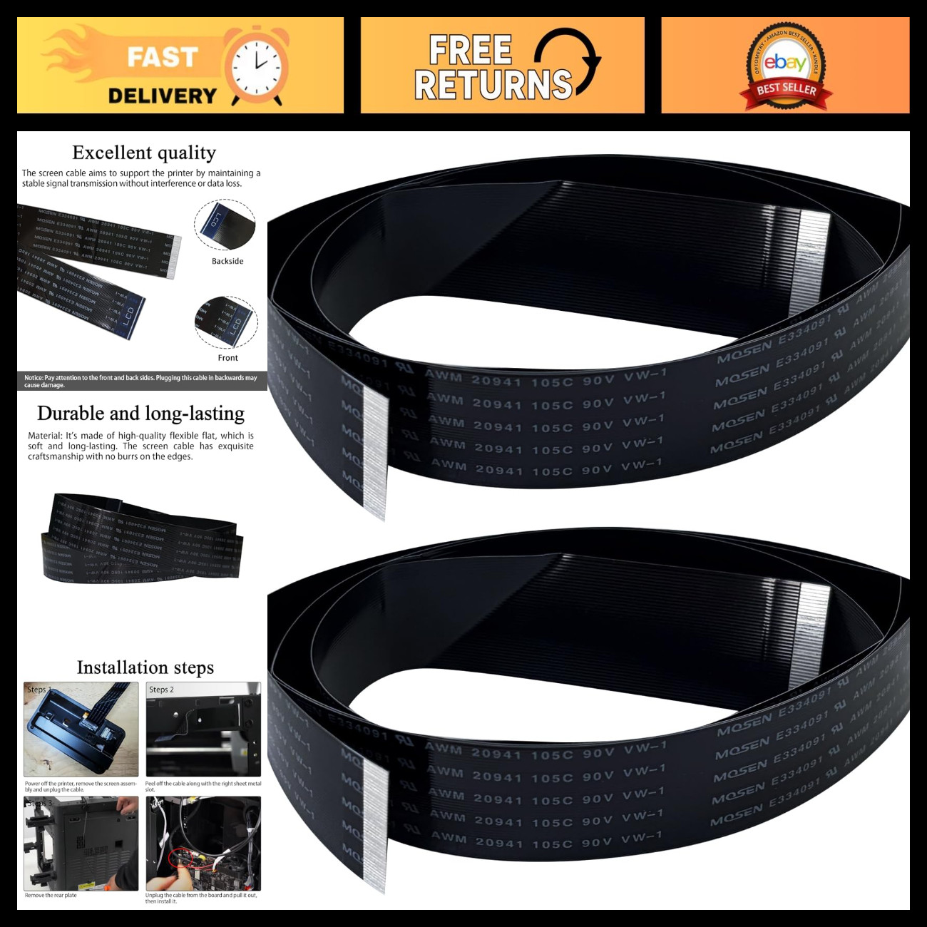 2PK Touch Screen Cable for Flashforge Adventurer 5M/5M Pro/AD5X - High-Quality R