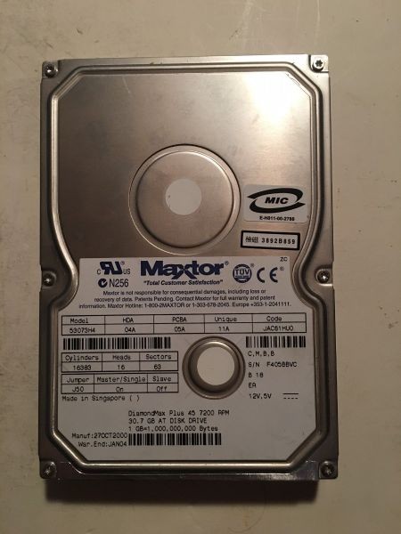 Maxtor 30gb ide 3.5 inch hda 04a pcba 05a unique 11a code jac61hu0, c,m,b,b