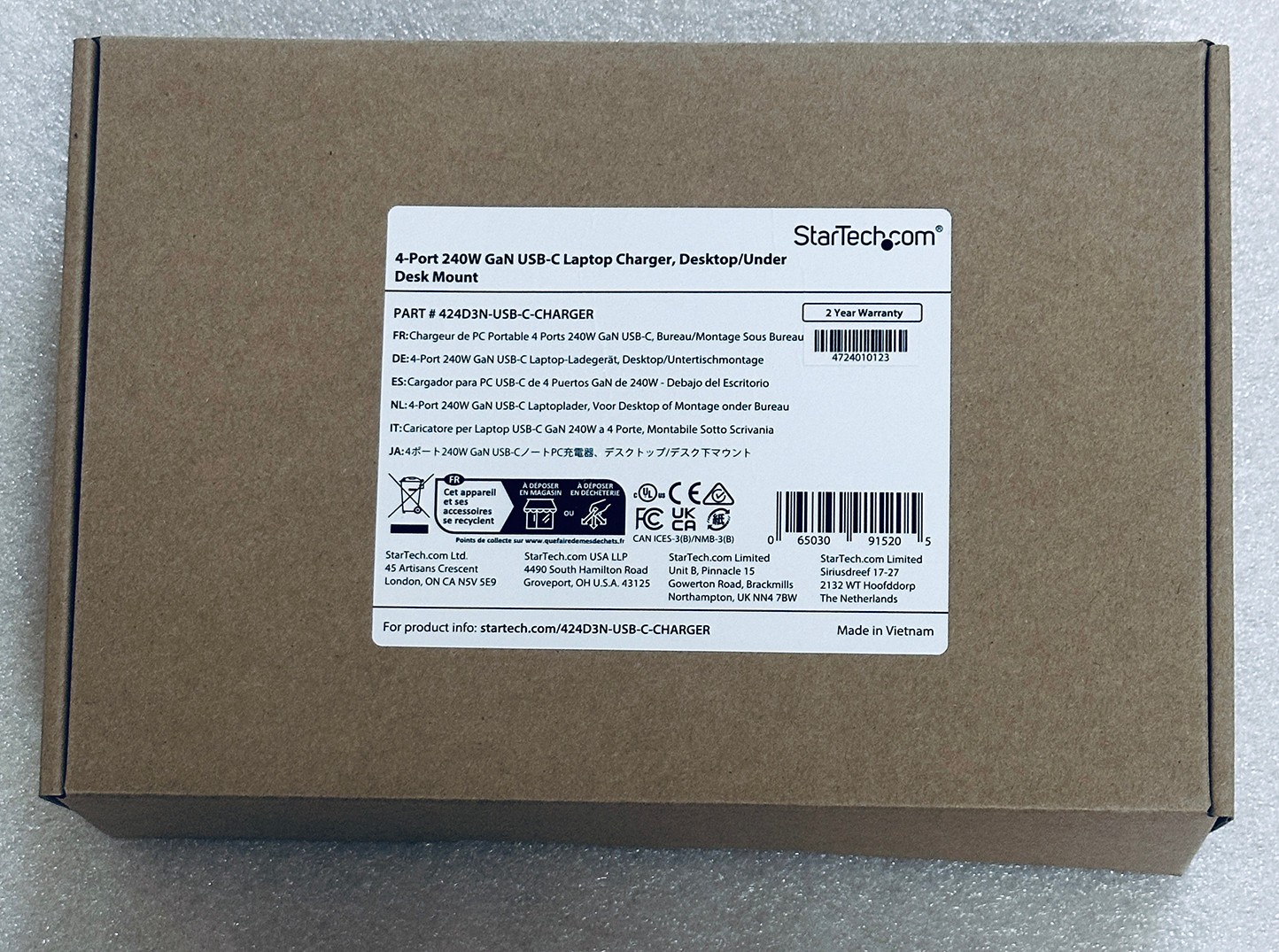 NEW StarTech 4Port Multi-Device USB-C Charger 240W StarTech 424D3N-USB-C-CHARGER