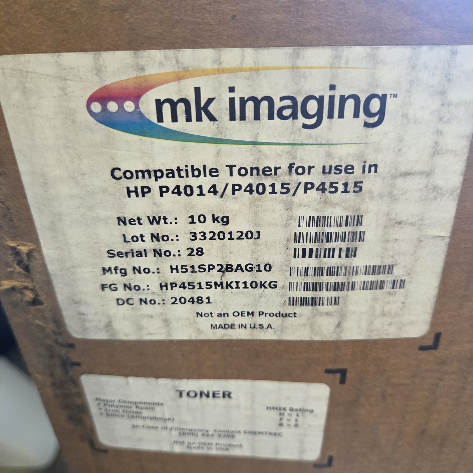 MK Imaging 10KG Bulk Black Toner Powder For HP P4014 P4015 P4515 Printers