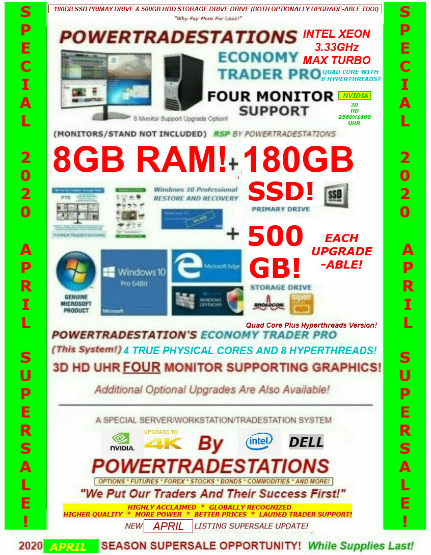 DELL TRADING COMPUTER NVIDIA 4M MaxTurbo 3.33GHz 180GBSSD 500GBHDD 8GBRAM W10P 