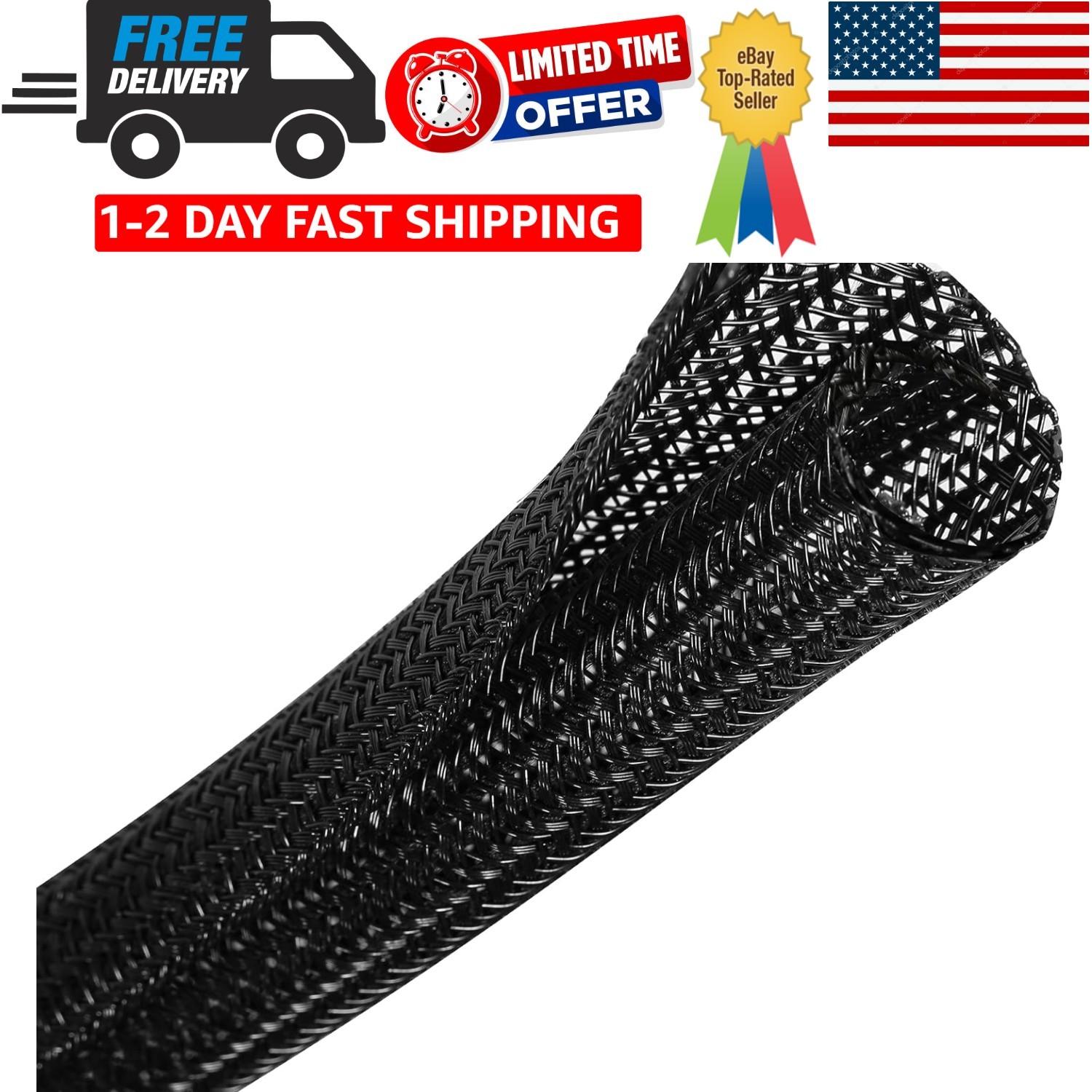 Elegant Black Cable Management Sleeve - Split Design, 25FT for Neat Organization