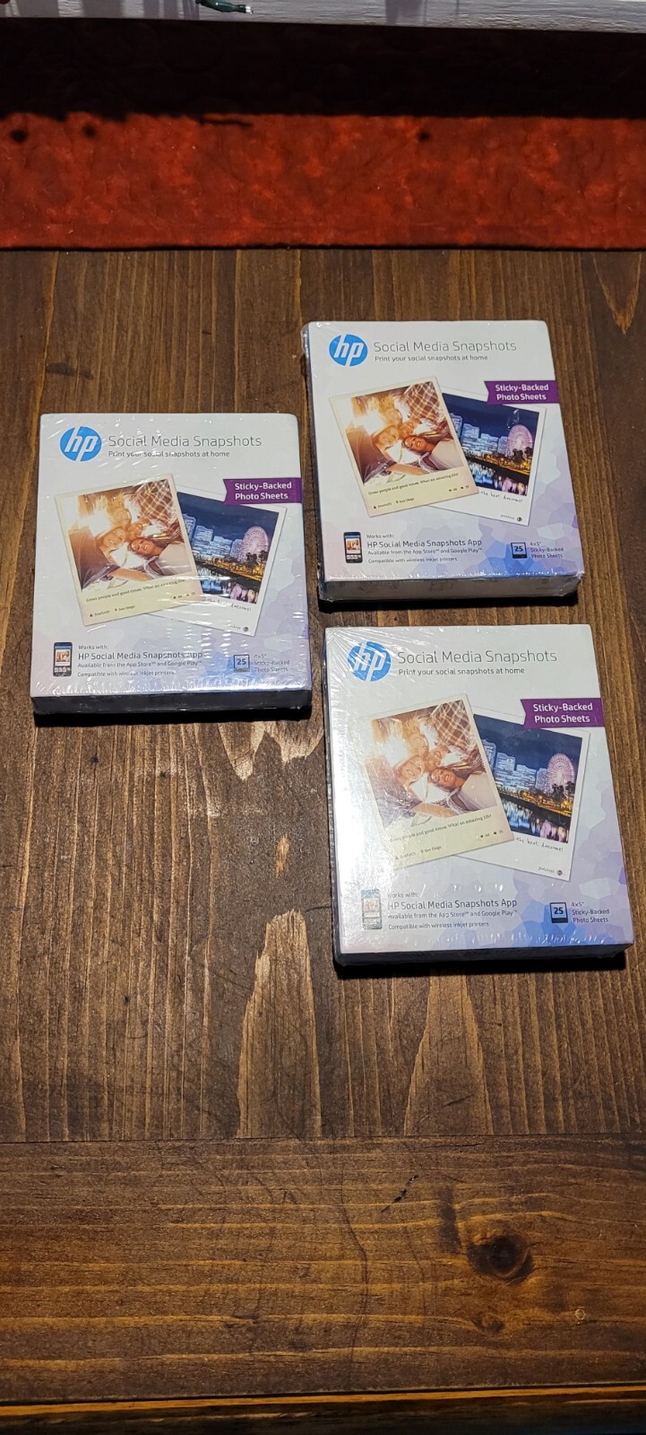 3 Packs HP Photo Paper Sticky Back Social Media Snapshots 75 in total