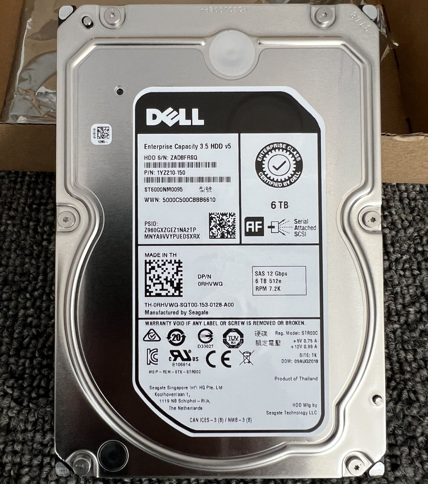 MM81X DELL 6TB 7.2K RPM SAS 12Gbps 3.5in ENT 512e HDD 0MM81X ST6000NM0095