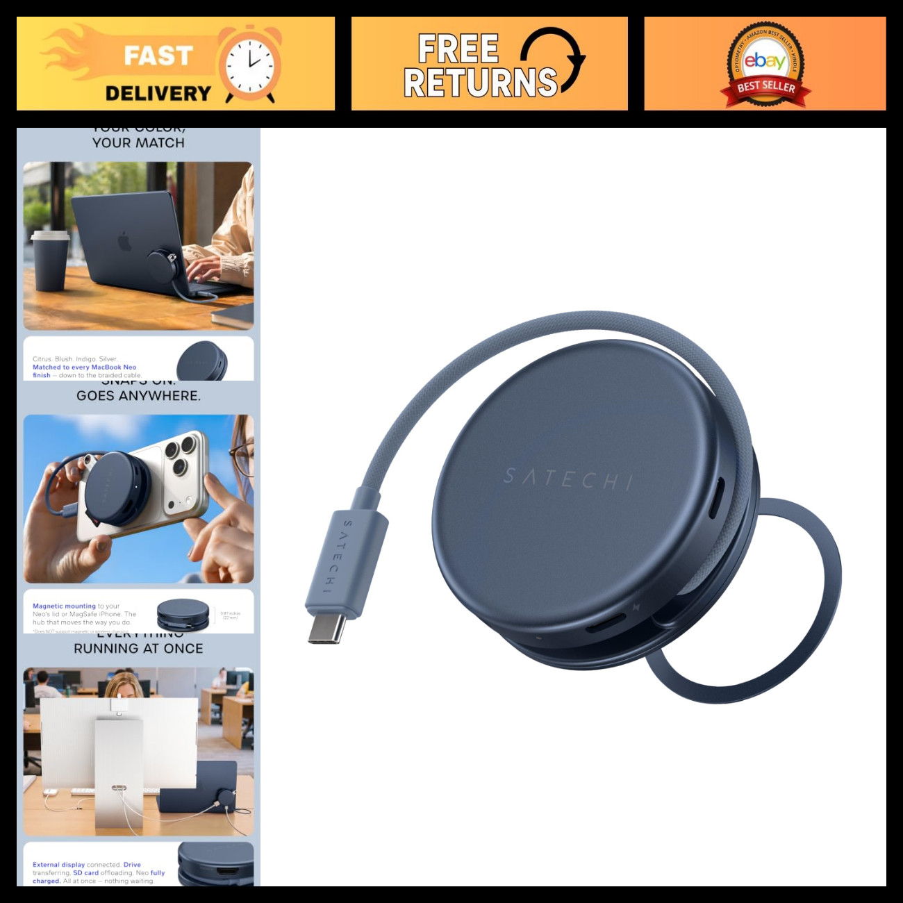 5-in-1 USB-C Hub with 4K HDMI, SD Card Reader, Compact & Portable Design