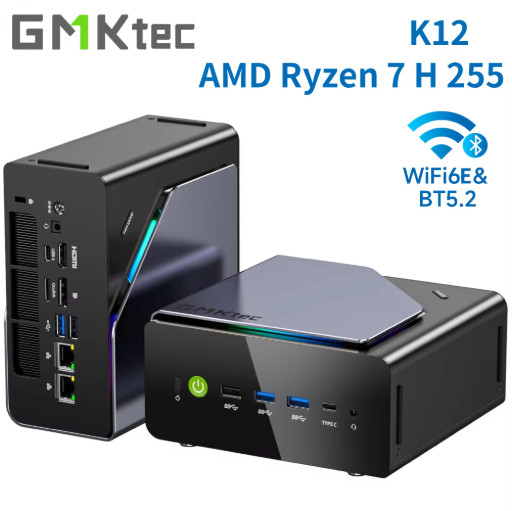 GMKtec K12 Mini PC AMD Ryzen 7 H 255 8 Core Radeon 780M WiFi 6E BT5.2 USB C
