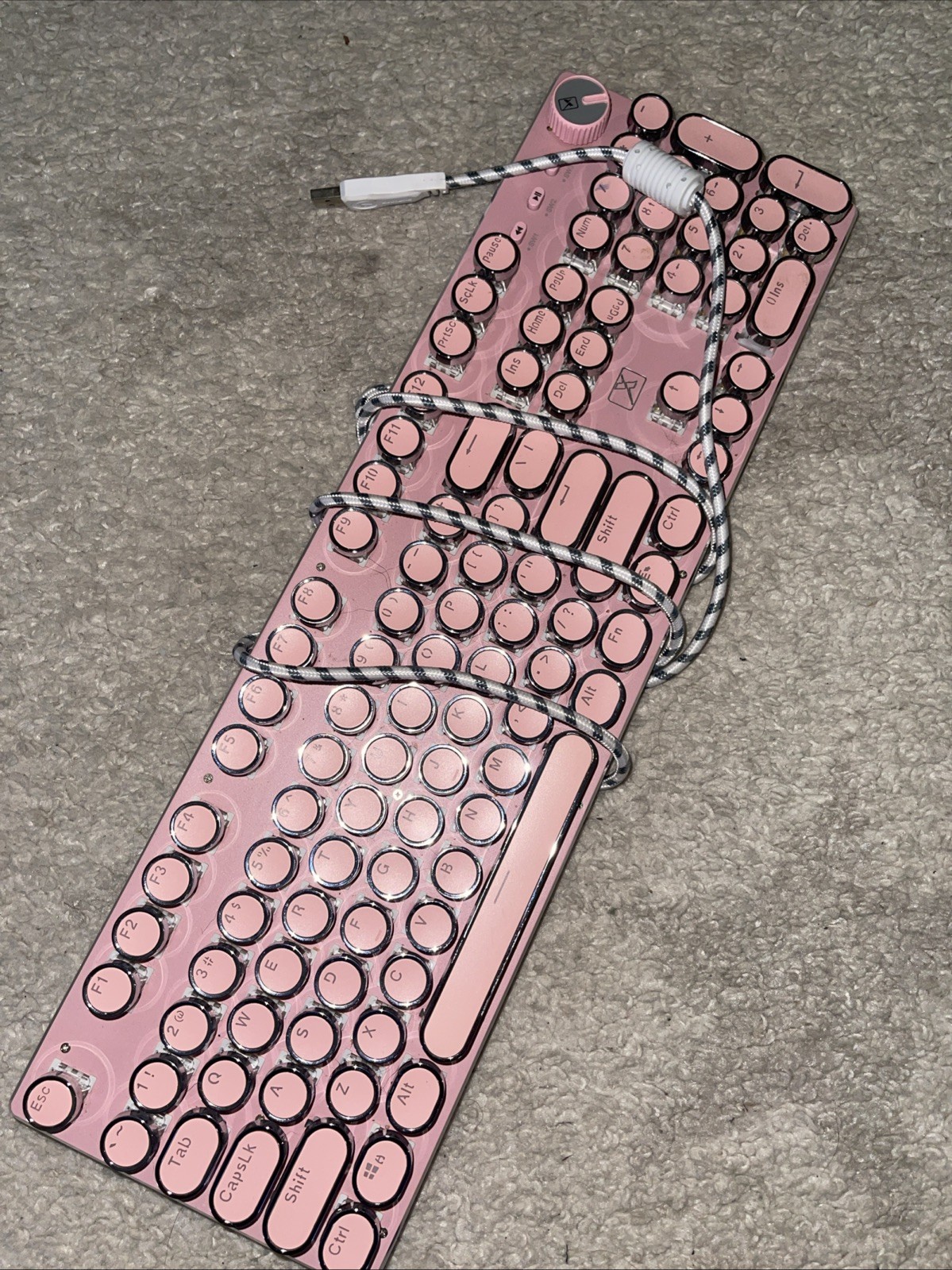 Retro Steampunk Typewriter-Style Gaming Keyboard Stylish Pink LED Backlit USB