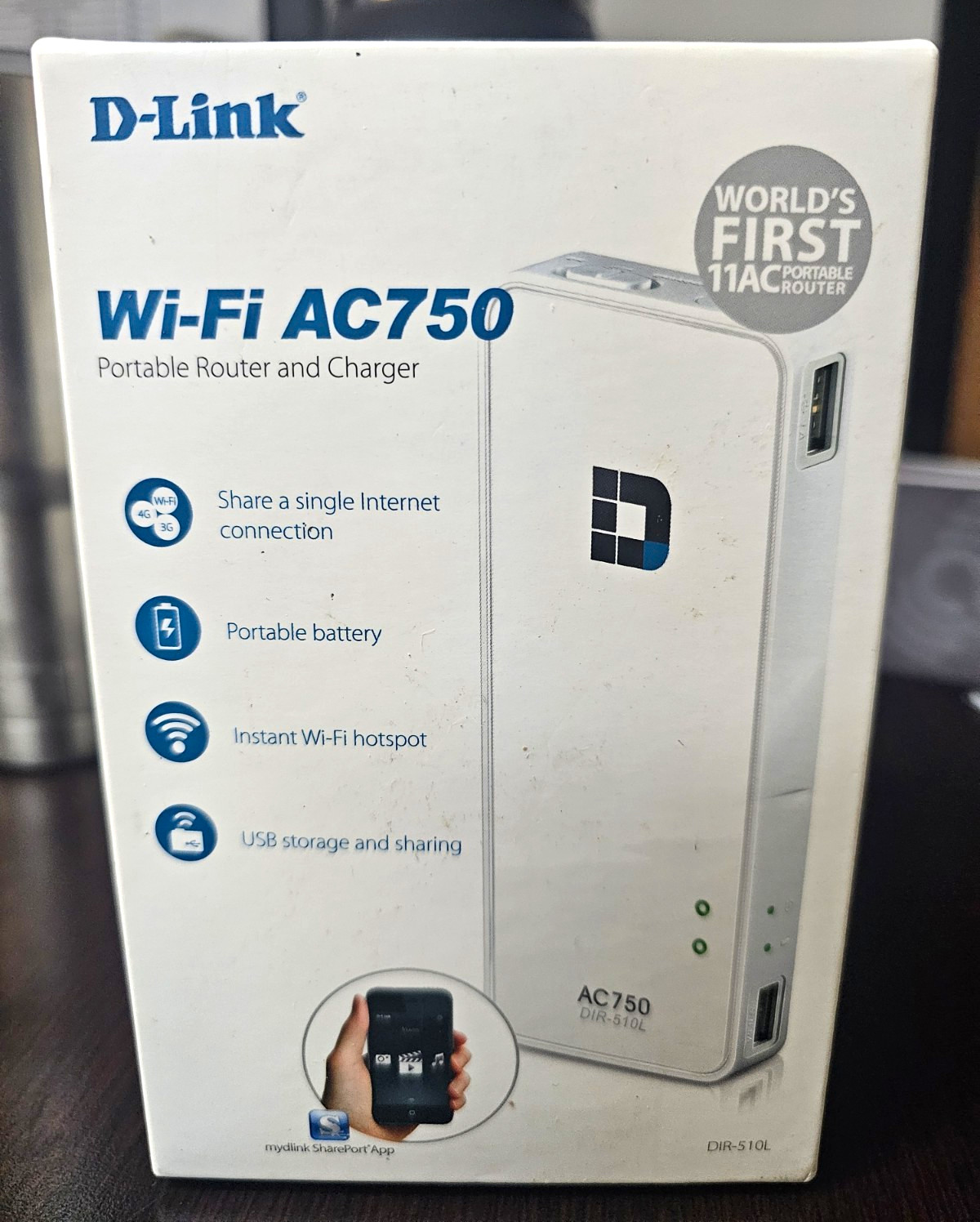 D-Link DIR-510L AC750 Portable Wi-Fi Router/Charger, Ethernet USB, White
