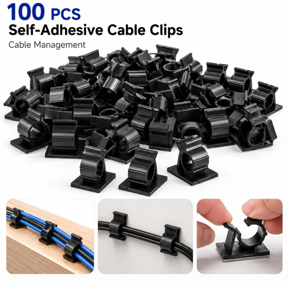100-Pack Self Adhesive Cable Clips Cord Wire Holder Organizer for Desk Wall Home