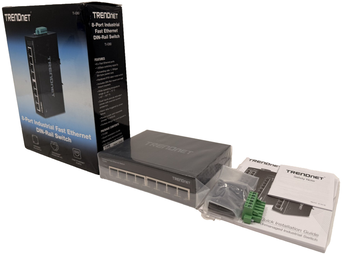 NEW TRENDNET TI-E80 8-PORT INDUSTRIAL FAST ETHERNET DIN-RAIL SWITCH TIE80