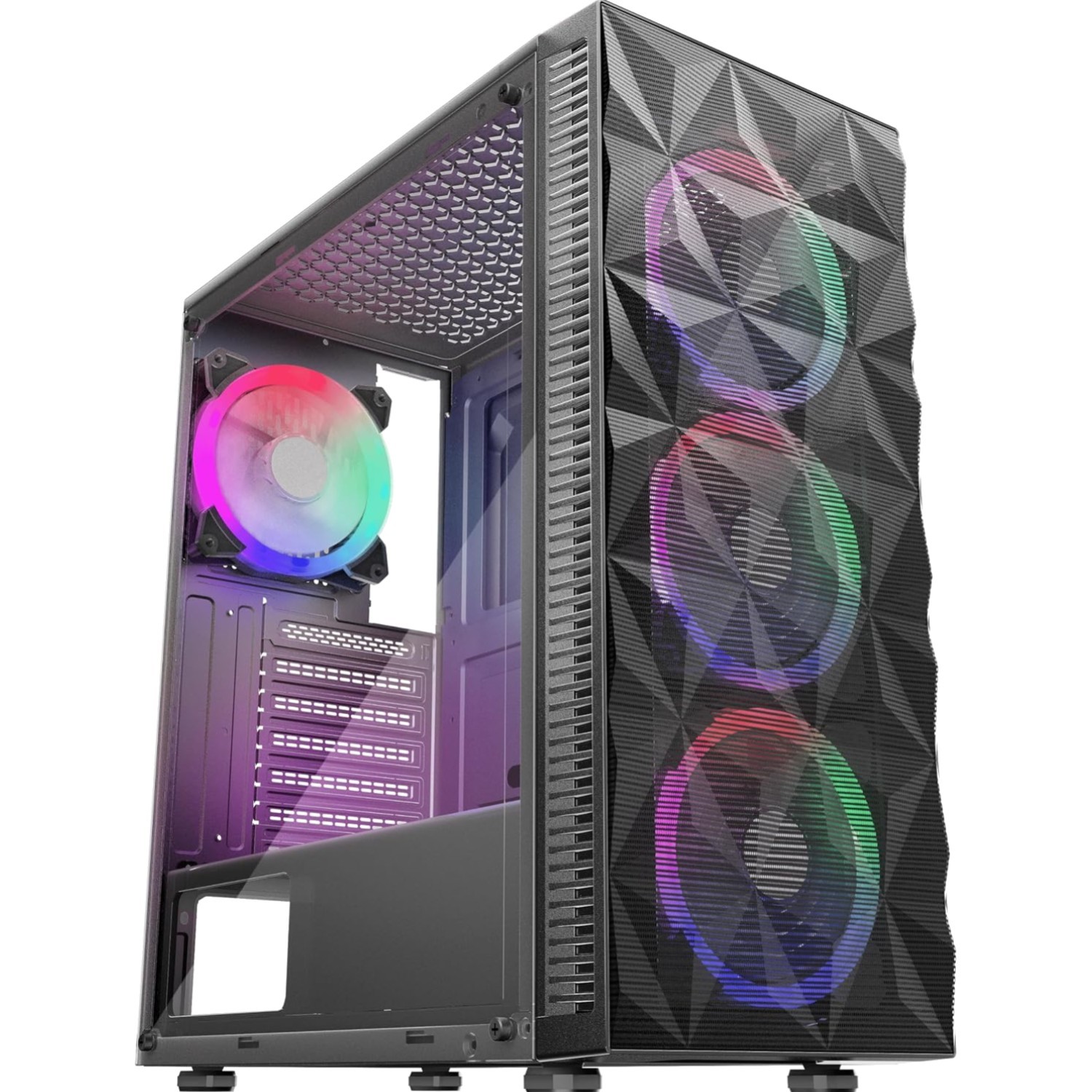Morovol ATX Mid Tower PC Case 4 RGB Fans Tempered Glass USB 3 0