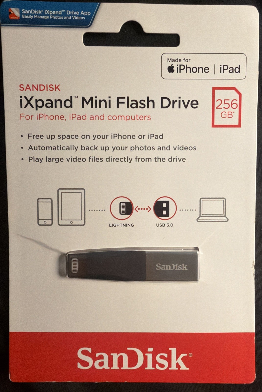 Sandisk iXpand Mini Flash Drive Lightning USB 3.0 256GB for iPhone and iPad NEW