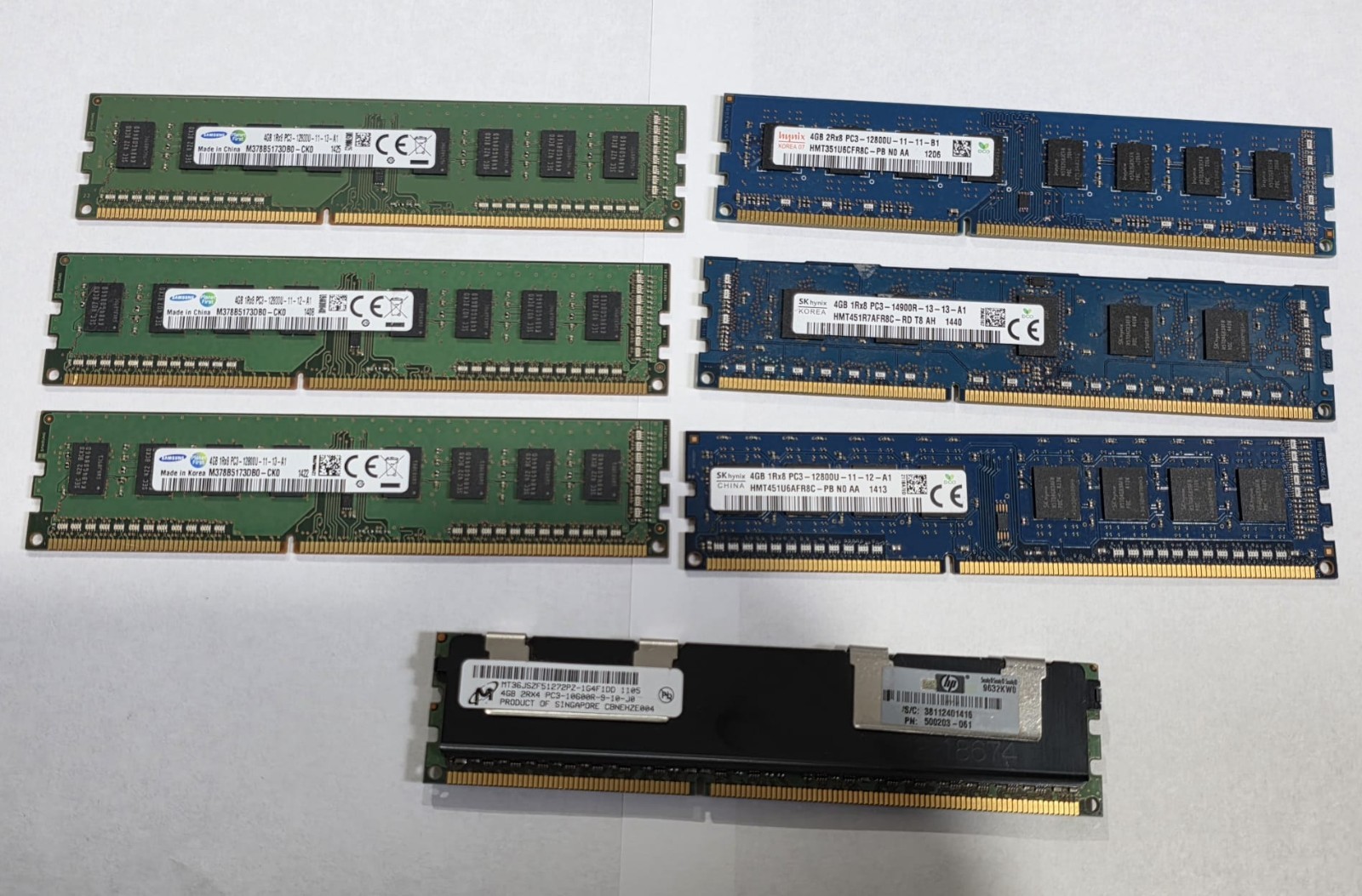 Lot of 7 Samsung/Skhynix/Micron 4GB PC3/PC3L Server Ram