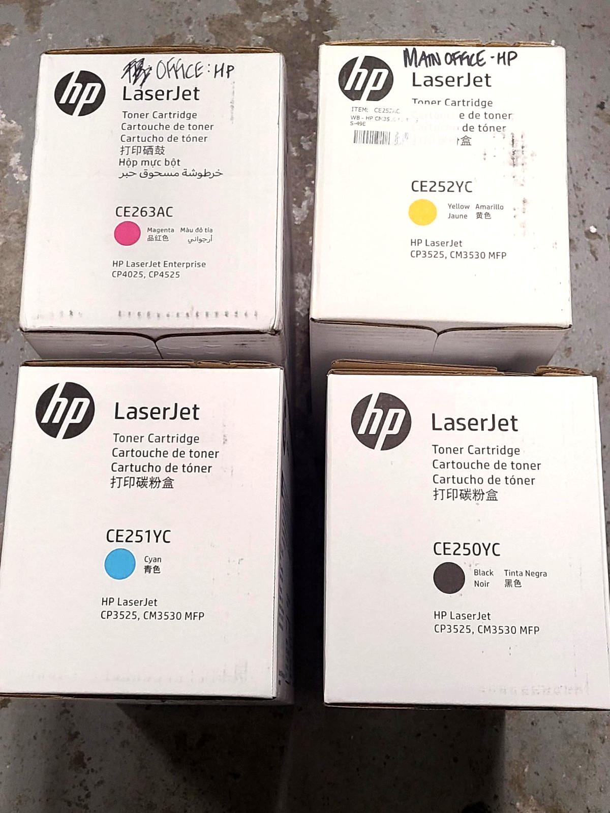 GENUINE HP TONERS CARTRIDGES, CE 263AC, CE 252yc, CE251yc, CE 250yc