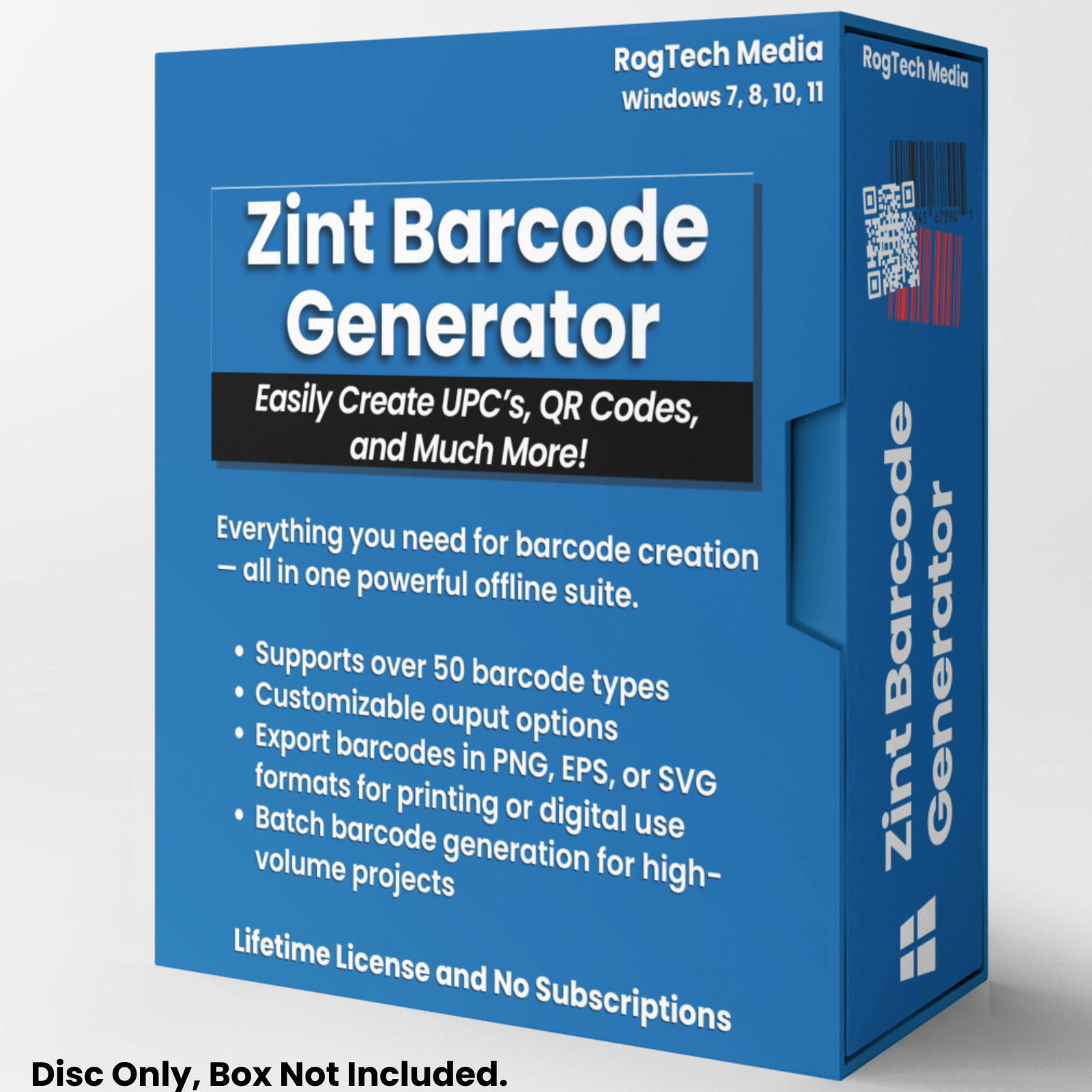 Zint Barcode Generator - UPC QR Code Creator Software - 50+ Formats - Windows CD