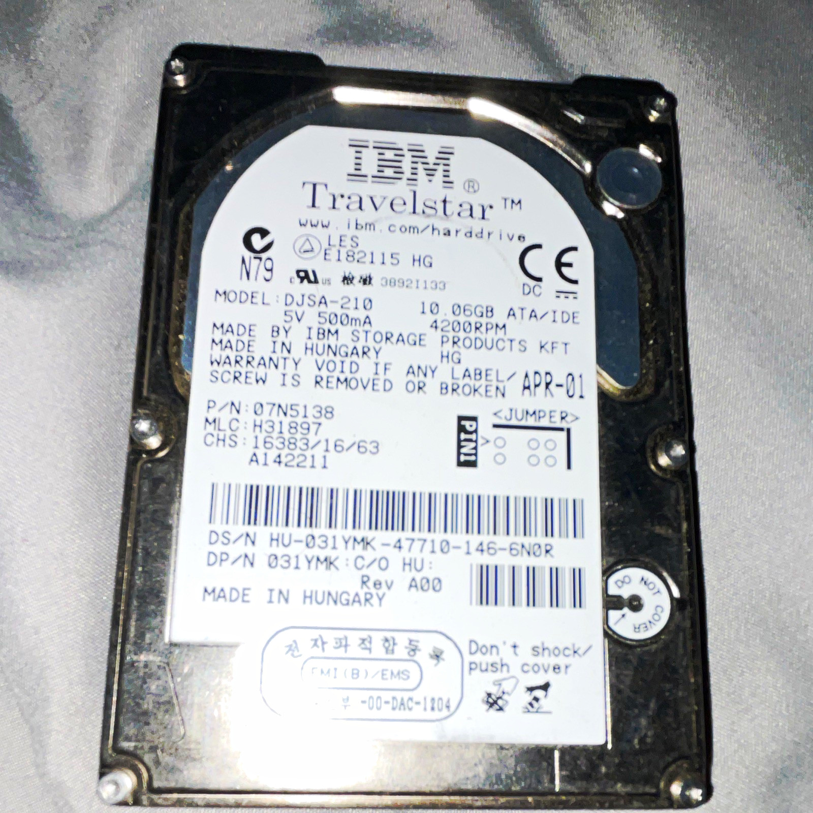 IBM Travelstar DJSA-210 10.06GB2.5" IDE 4200RPM512KB HDD UNTESTED