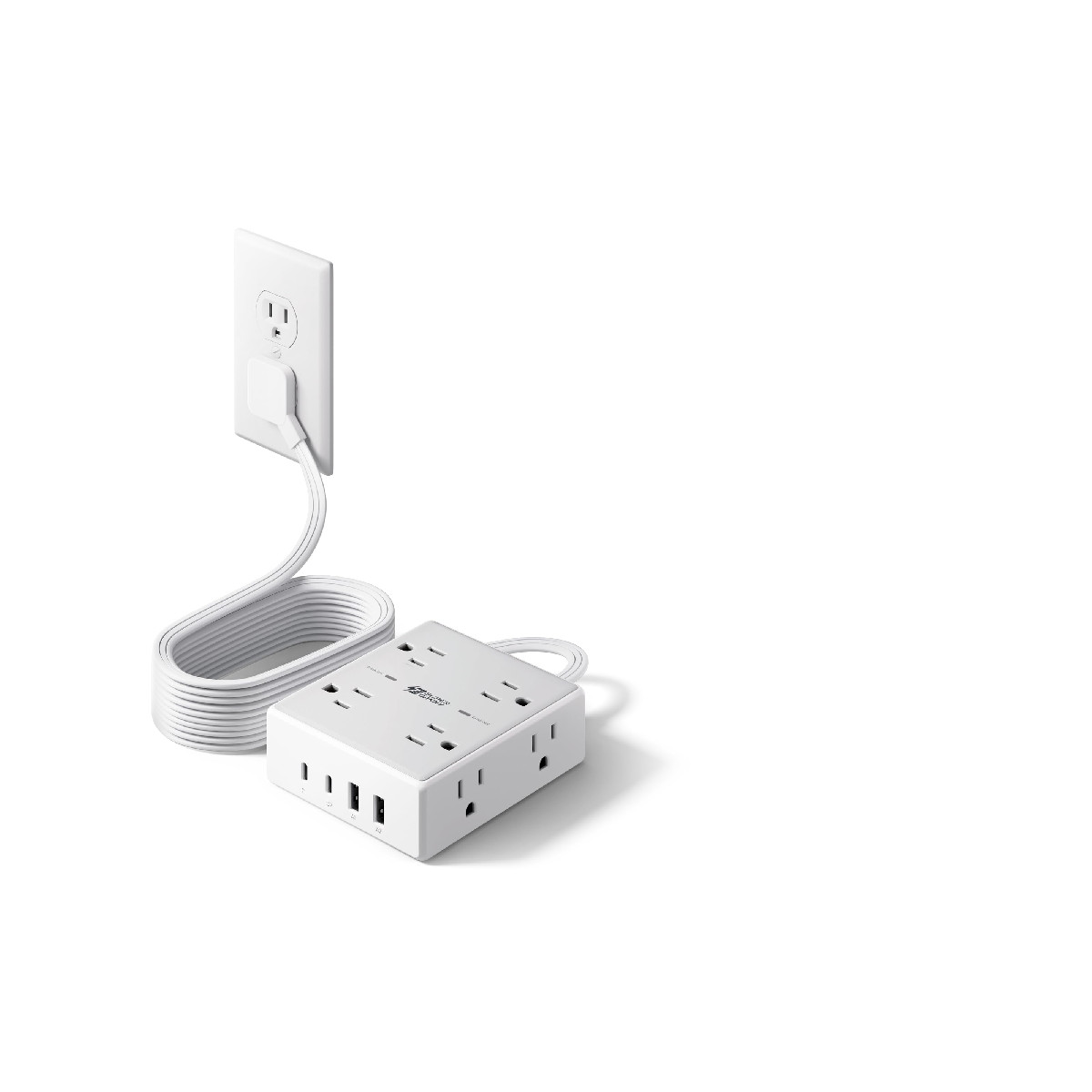 Superdanny Extension Cord Multiple Flat Plug Surge Protector Power Strip 10 Ft