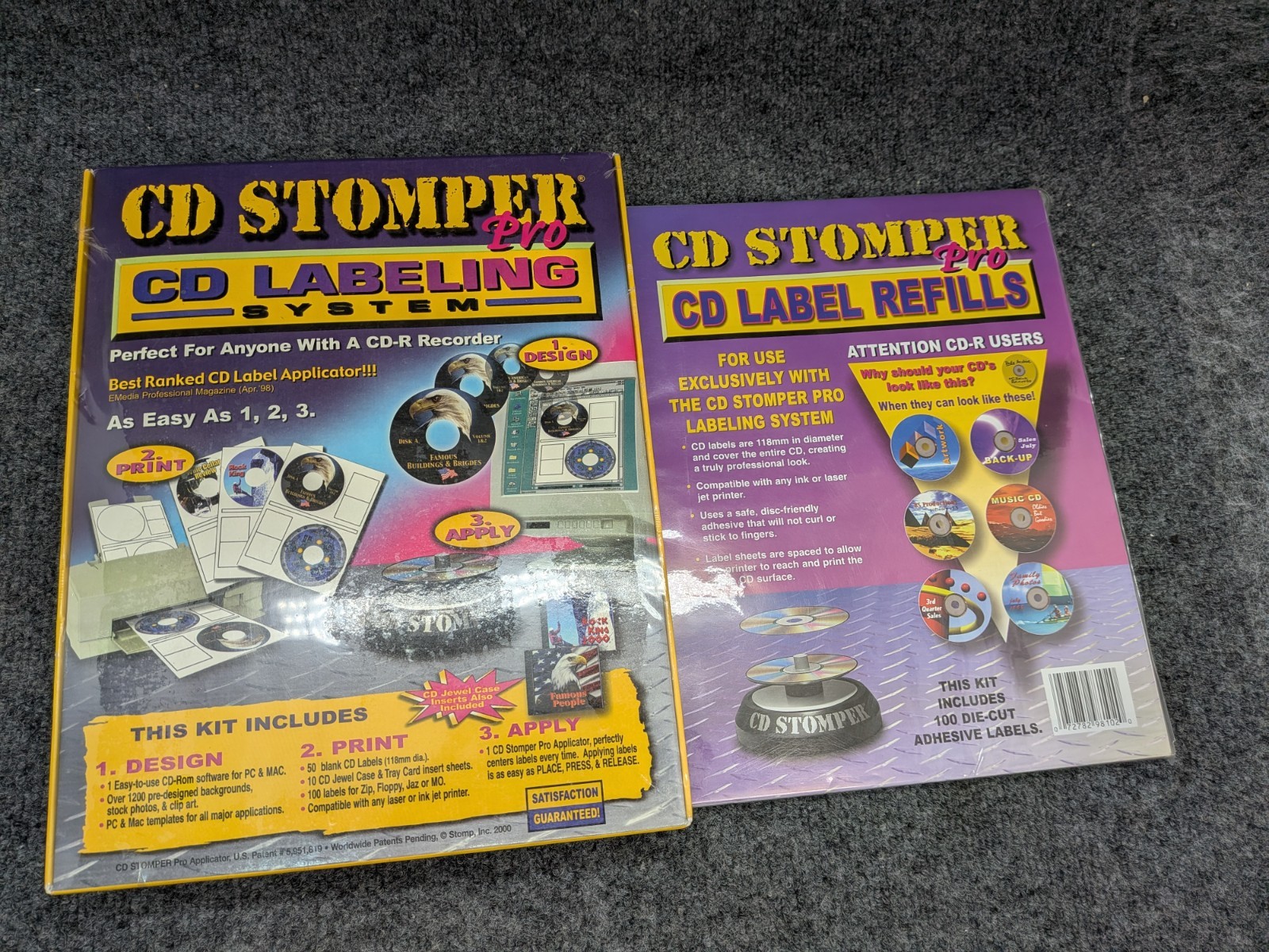 NEW Sealed CD Stomper Pro Labeling System + 100 CD Label Refills Kit PC Mac