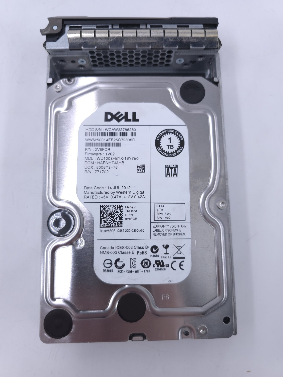 DELL Enterprise V8FCR WD1003FBYX-18Y7B0 1TB 7.2K RPM 64MB CACHE 3Gb/s SATA 3.5"