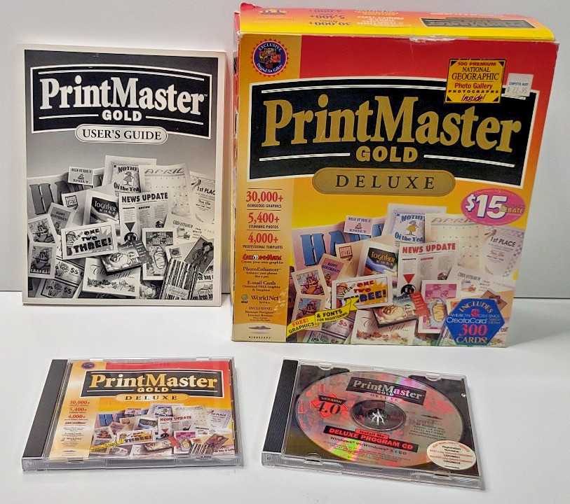 Printmaster Gold Deluxe 1997 Vintage Mindscape Windows 95 3.1 With Box No Cards