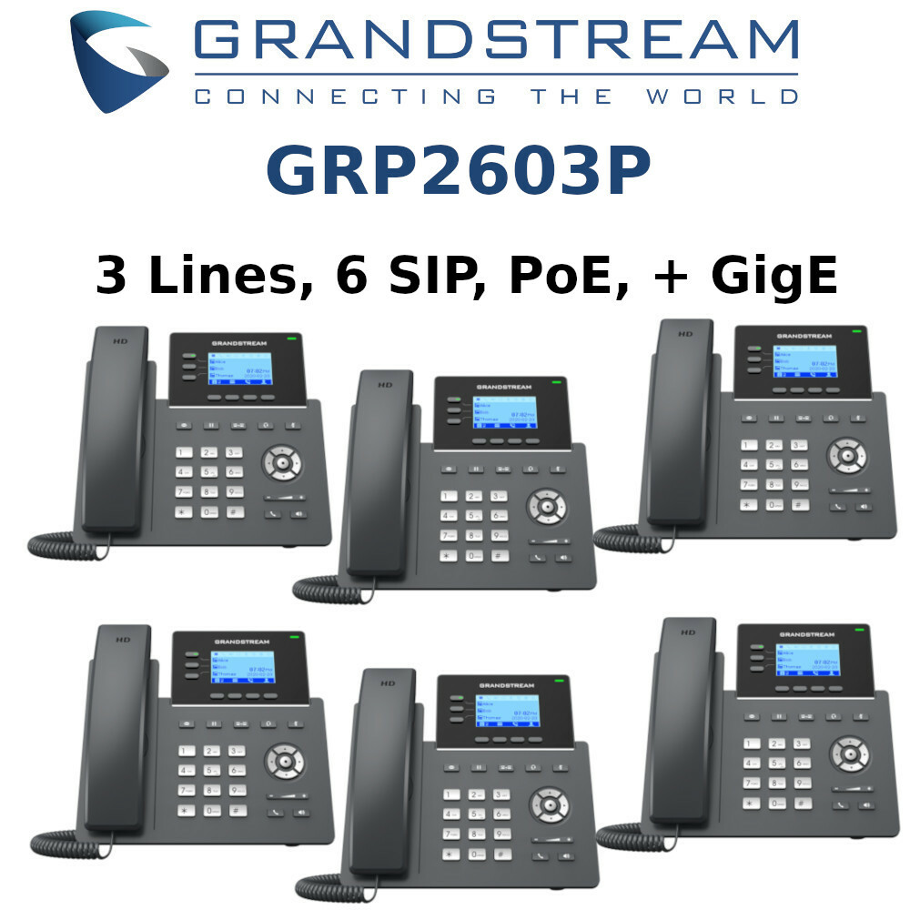 6 Grandstream GRP2603P 3-Line 6 SIP Office Phone + Dual Gigabit PoE