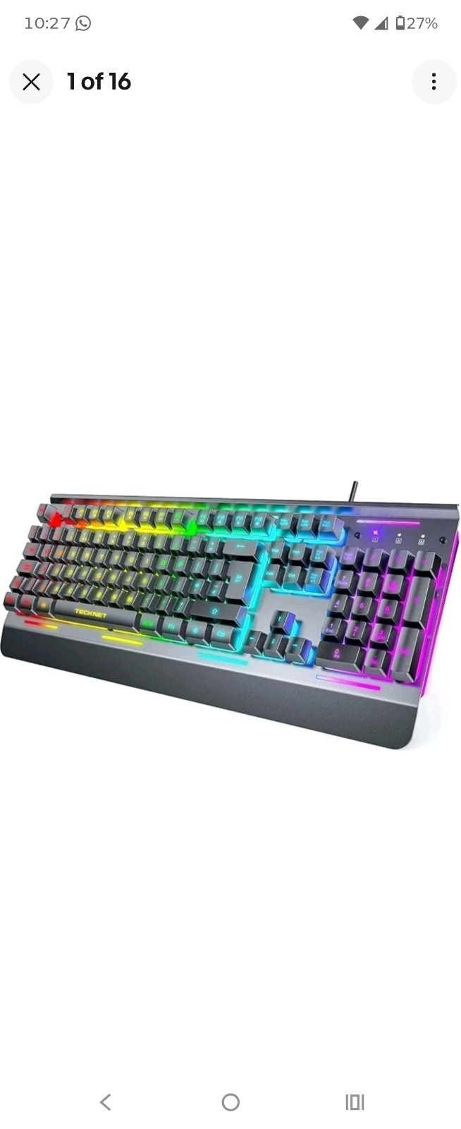 TECKNET TK-KB002 Gaming Keyboard USB Wired 15 Zone RBG All Metal Panel Open Box 