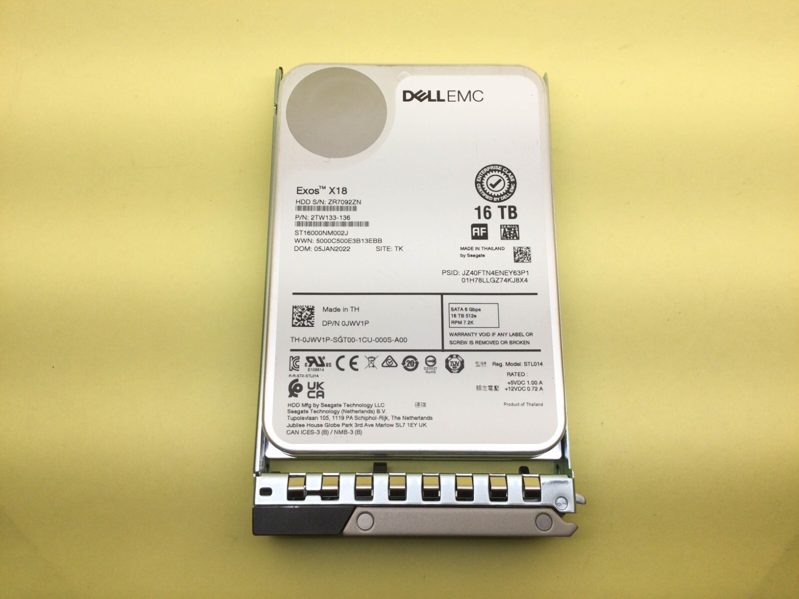 JWV1P Dell EMC 16TB 7.2K 6Gbps SATA 3.5in 512e HDD 0JWV1P ST16000NM002J Gen14