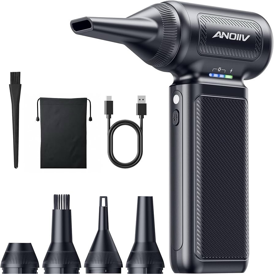 Compressed Air Duster, 130,000RPM, 3-Gear Adjustable, 5Nozzles
