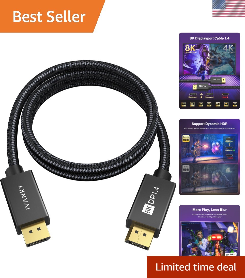 8K DisplayPort 1.4 Cable 3.3FT - High Bandwidth for Ultimate Clarity