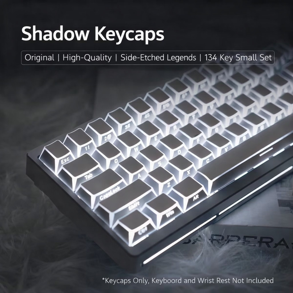 Crystal White Angular Shine-Through Keycaps Set Side Print Custom Keyboard Caps
