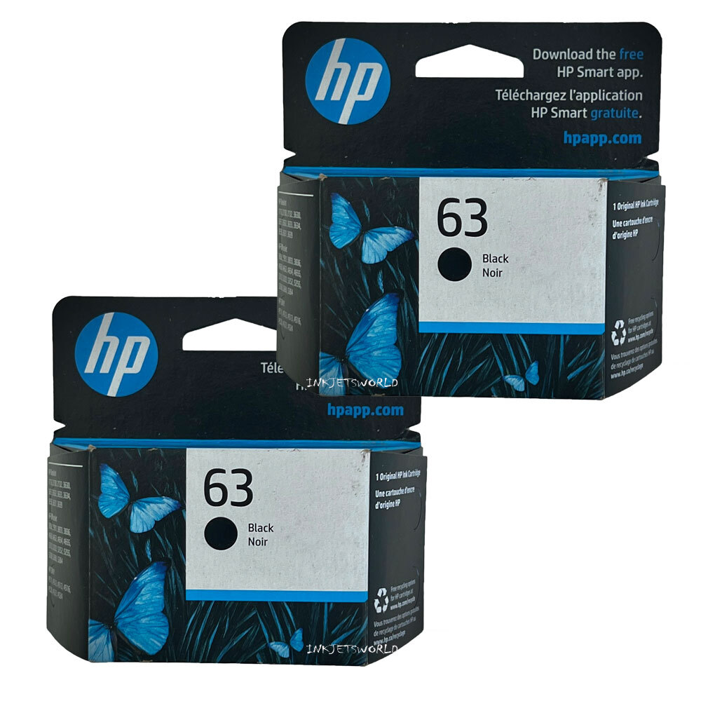 2pcs Black HP 63 Ink Cartridges HP63 New Genuine Black Combo Set OEM