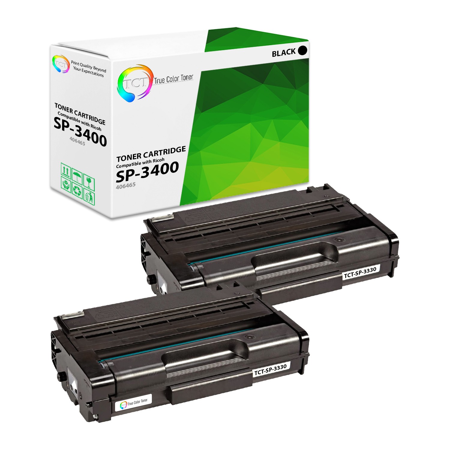 2Pk TCT Prem SP-3400 Black for Ricoh Aficio SP3400N SP3400SF Compatible Toner