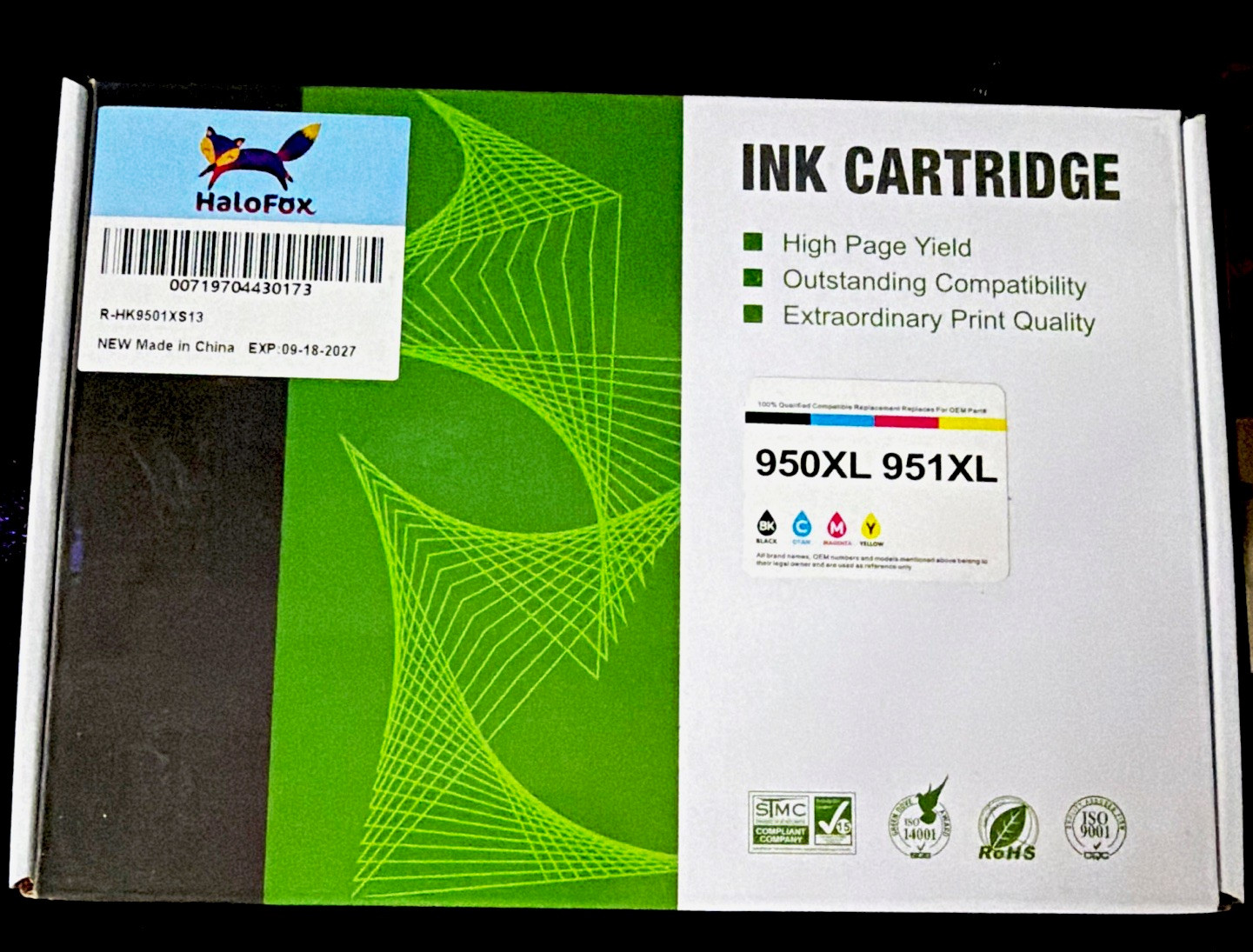 HaloFox Compatible HP 950XL 951XL Inkjet Cartridge Set BK/C/M/Y HK9501XS13