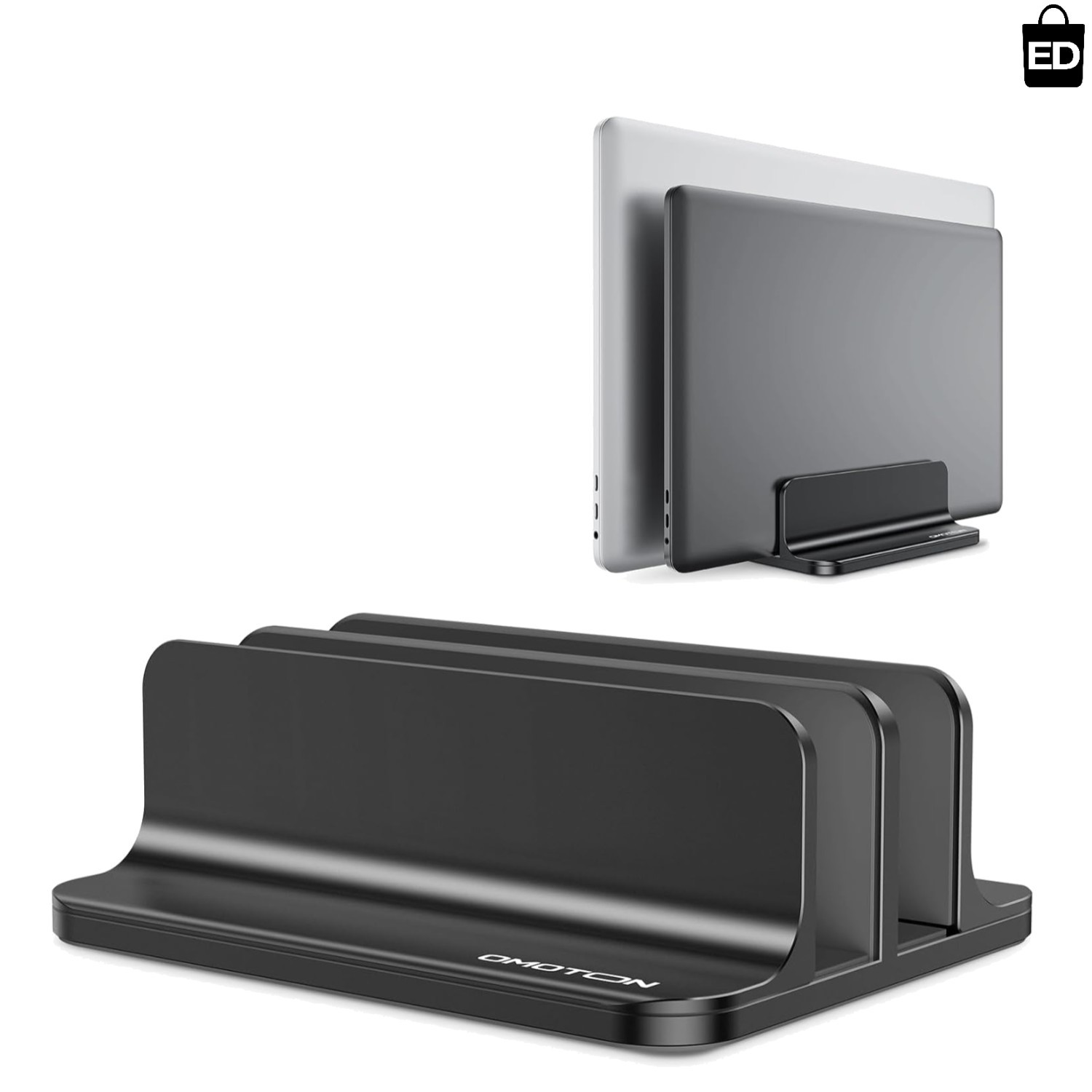 Dual Vertical Adjustable Laptop Stand for MacBook & More - Elegant Black Design