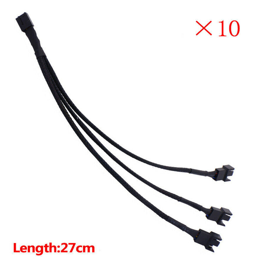 10 x 4-Pin Extension Cable 1 To 3 Way Splitter Sleeved 4-Pin PWM Connector Fan