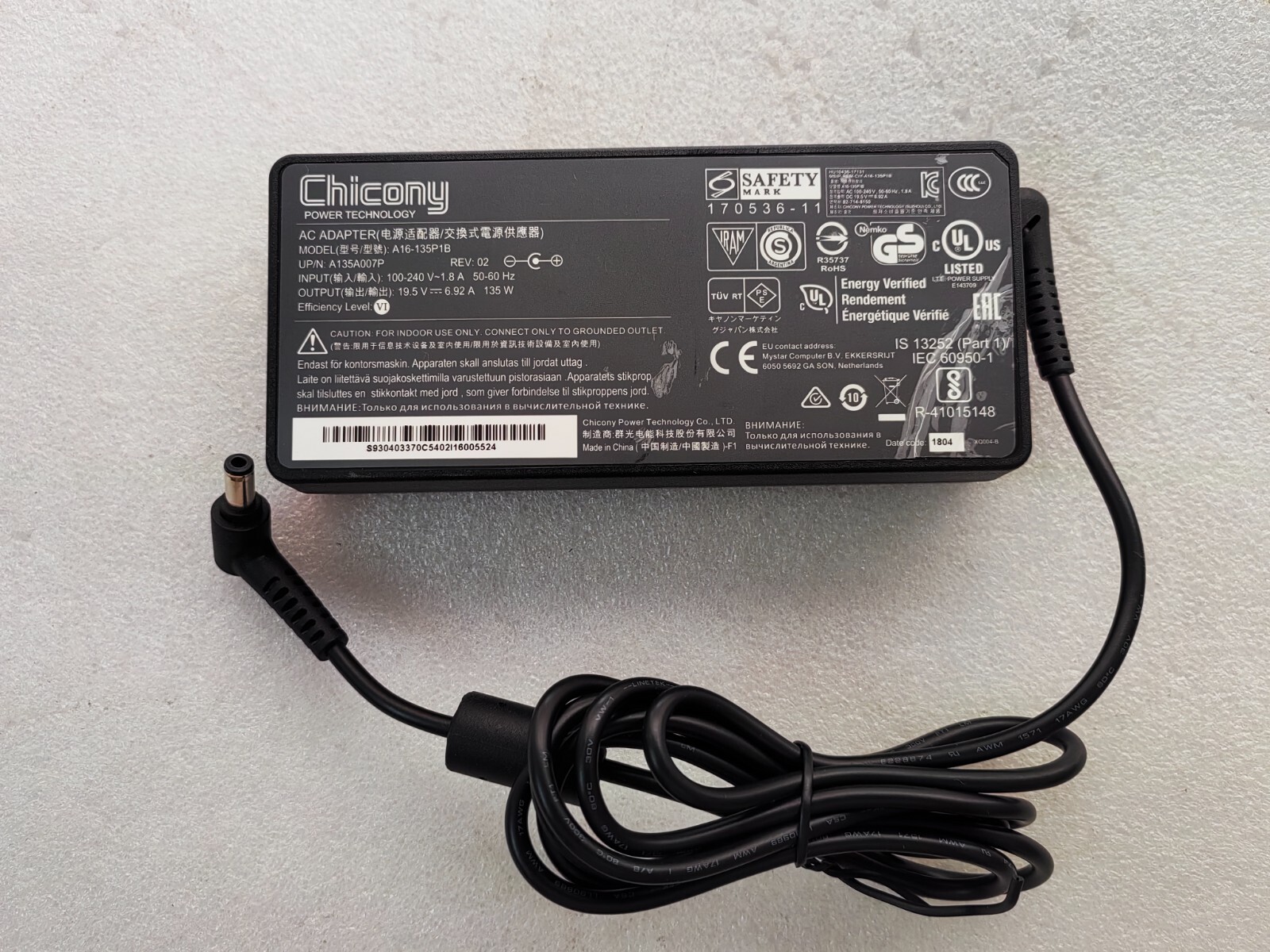 For MSI MS-16J9 GL62M 7RD-1407US 100%Genuine 135W Chicony 19.5V 6.92A A16-135P1B