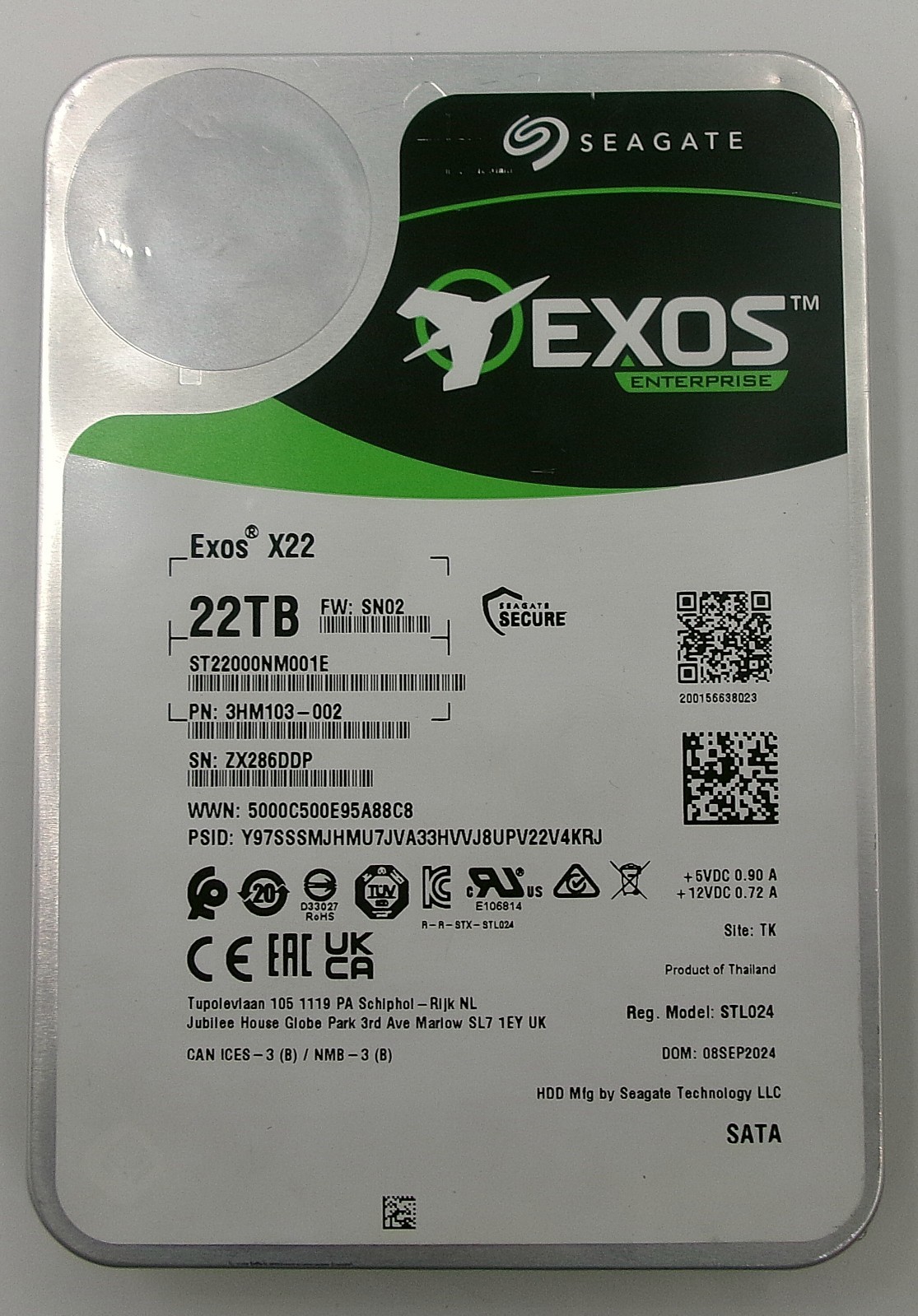 Seagate Exos X22 ST22000NM001E 22TB 7.2K RPM SATA 6Gb/s 512e 3.5in Refurbished