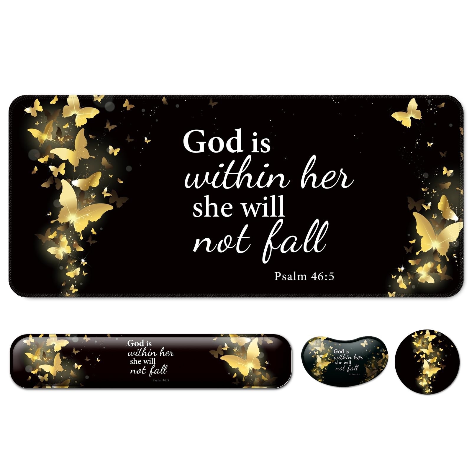 4 in 1 Pad and Keyboard Wrist Rest,Large Desk Mat,Coaster Set-Gold