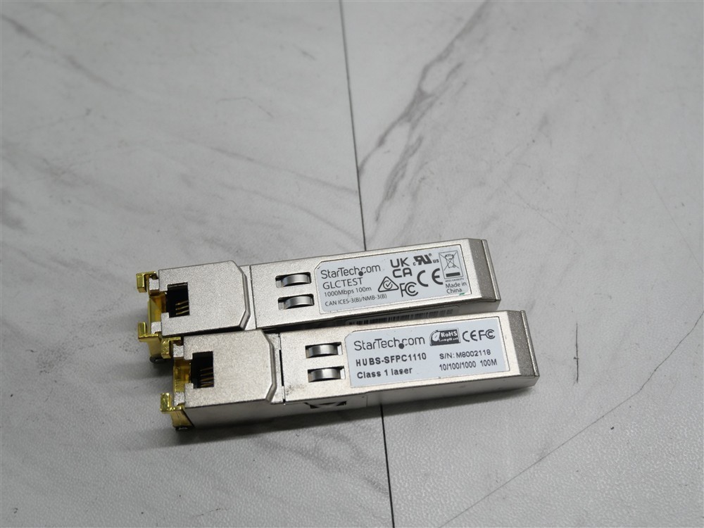 Lot of 2 StarTech GLCTEST HUBS-SFPC1110 Copper RJ45 SFP Transceivers