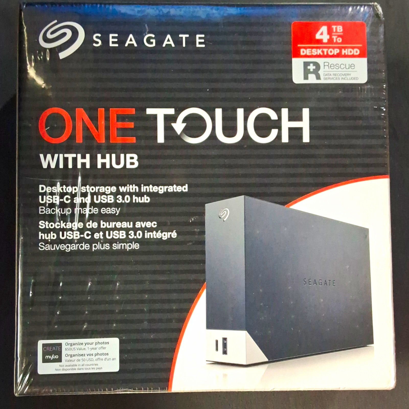 Seagate One Touch with Hub 4TB Desktop External HDD USB-C USB 3.0 Black