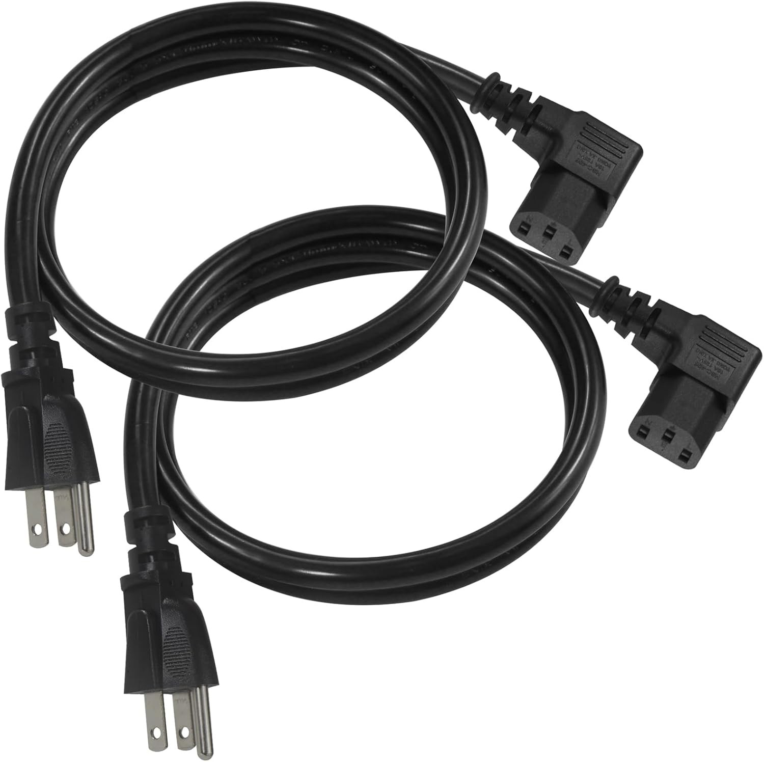 [2PACK] 3FT 90 Degree Computer Monitor Power Cord - NEMA 5-15P to Right Angle