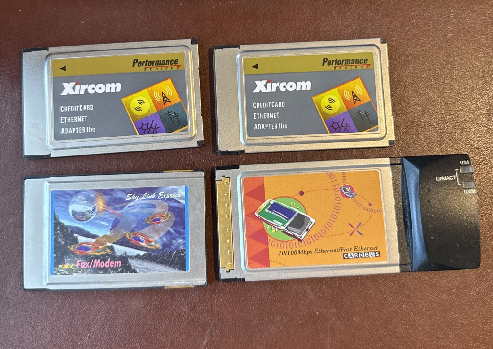 Lot of 4 PCMCIA CardBus Ethernet Modem Cards Xircom 56K Vintage Laptop