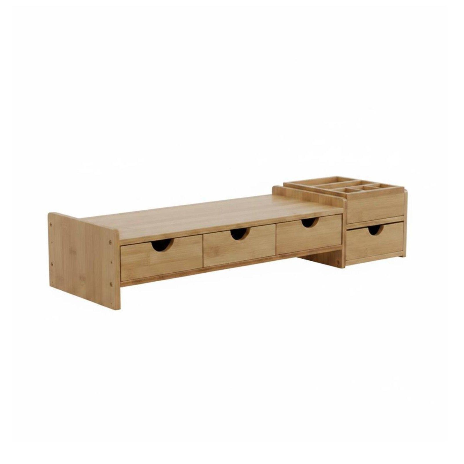 Bamboo Screen Riser Multi-Functional Bamboo Screen Stand with Drawer Space