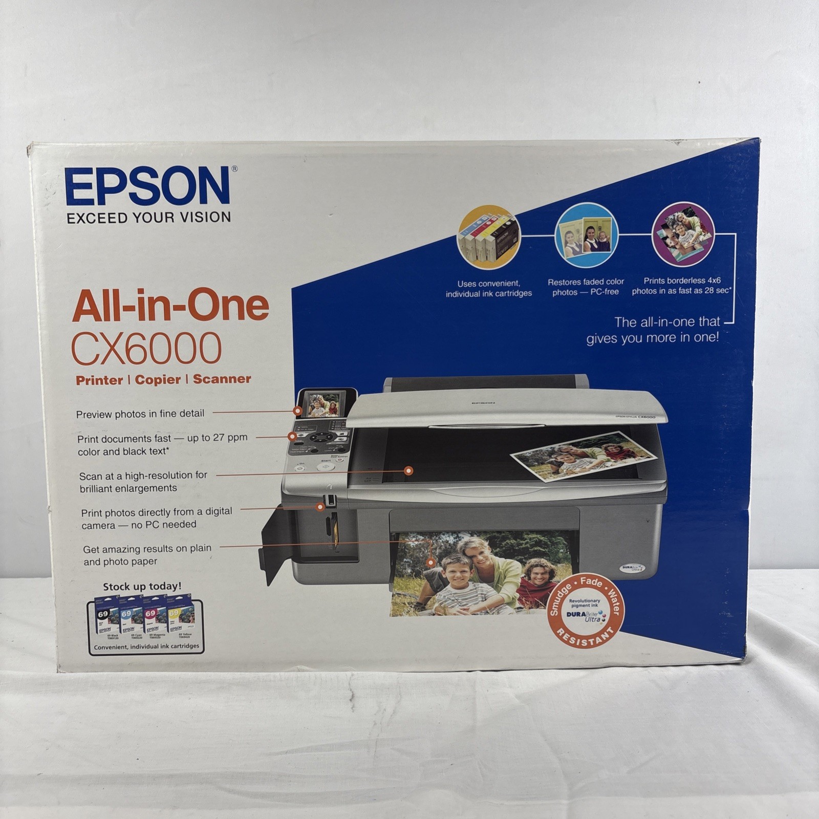 Epson All-In-One CX6000 Printer Copier Scanner Smudge Resistant NEW With Tags