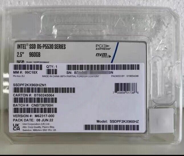 Intel DC D5 P5530 Series 960GB SSD U.2 NVME SSD SSDPF2KX960HZ